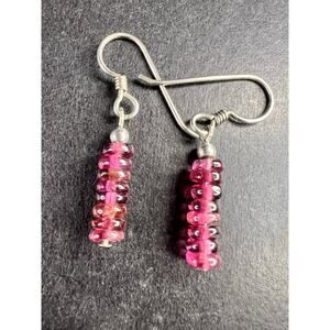 Sterling Silver Pink Rubellite Tourmaline Heishi Drop Earrings